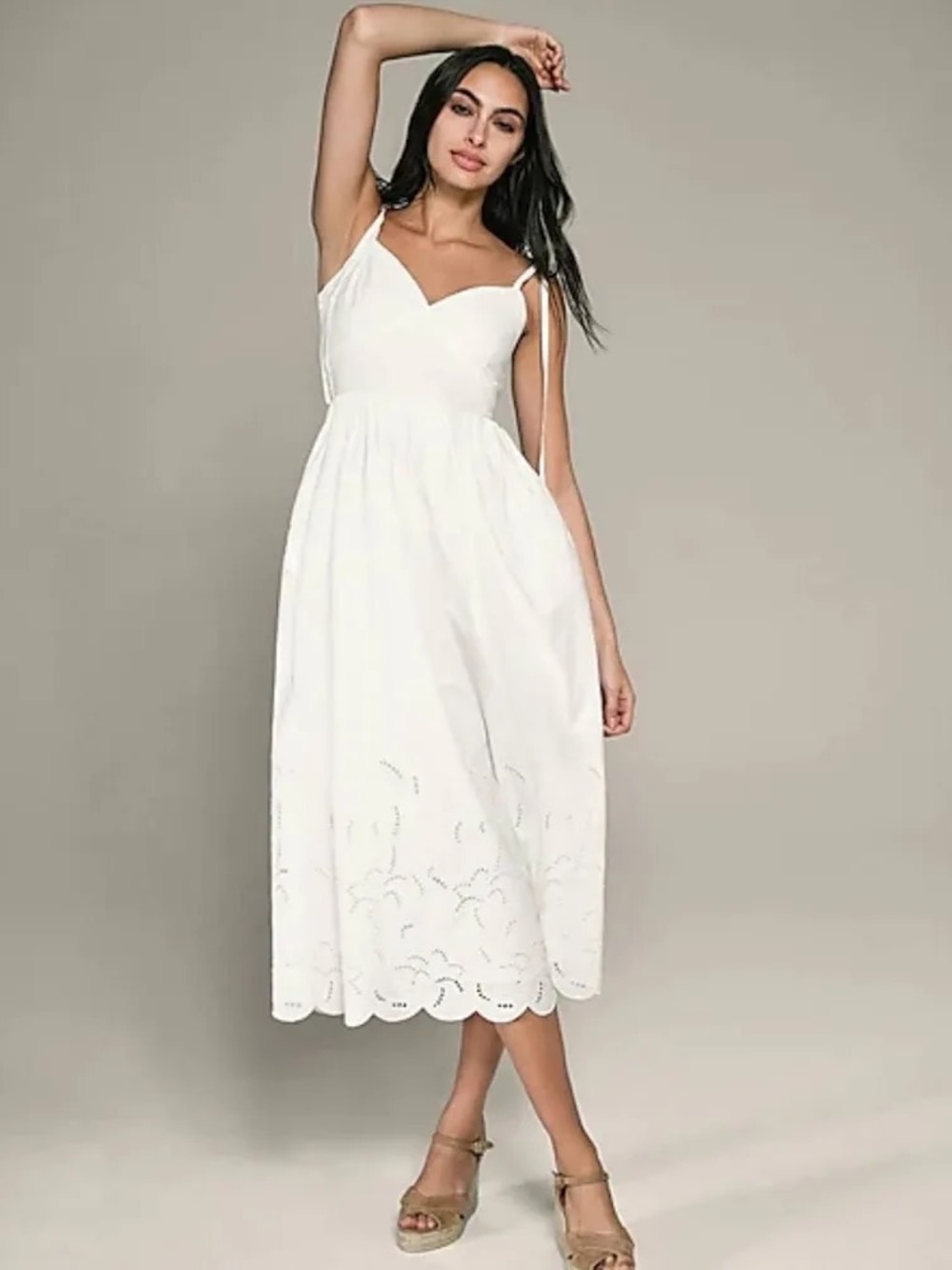 Express White Midi Sundress with Eyelet Hem